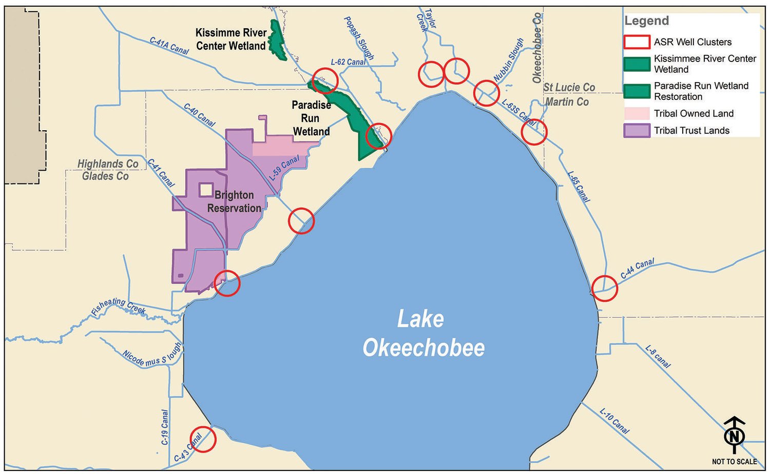 Lake Okeechobee Watershed Restoration map with Legend.